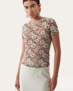 Best Adina T-Shirt Cotton Blend Floral Lace Brown T-Shirts & Tanks | Clothing