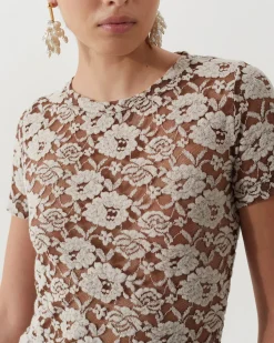 Best Adina T-Shirt Cotton Blend Floral Lace Brown T-Shirts & Tanks | Clothing