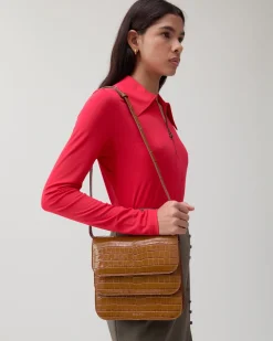 Hot Ana Bag Leather Emboss Croc Caramel Everyday