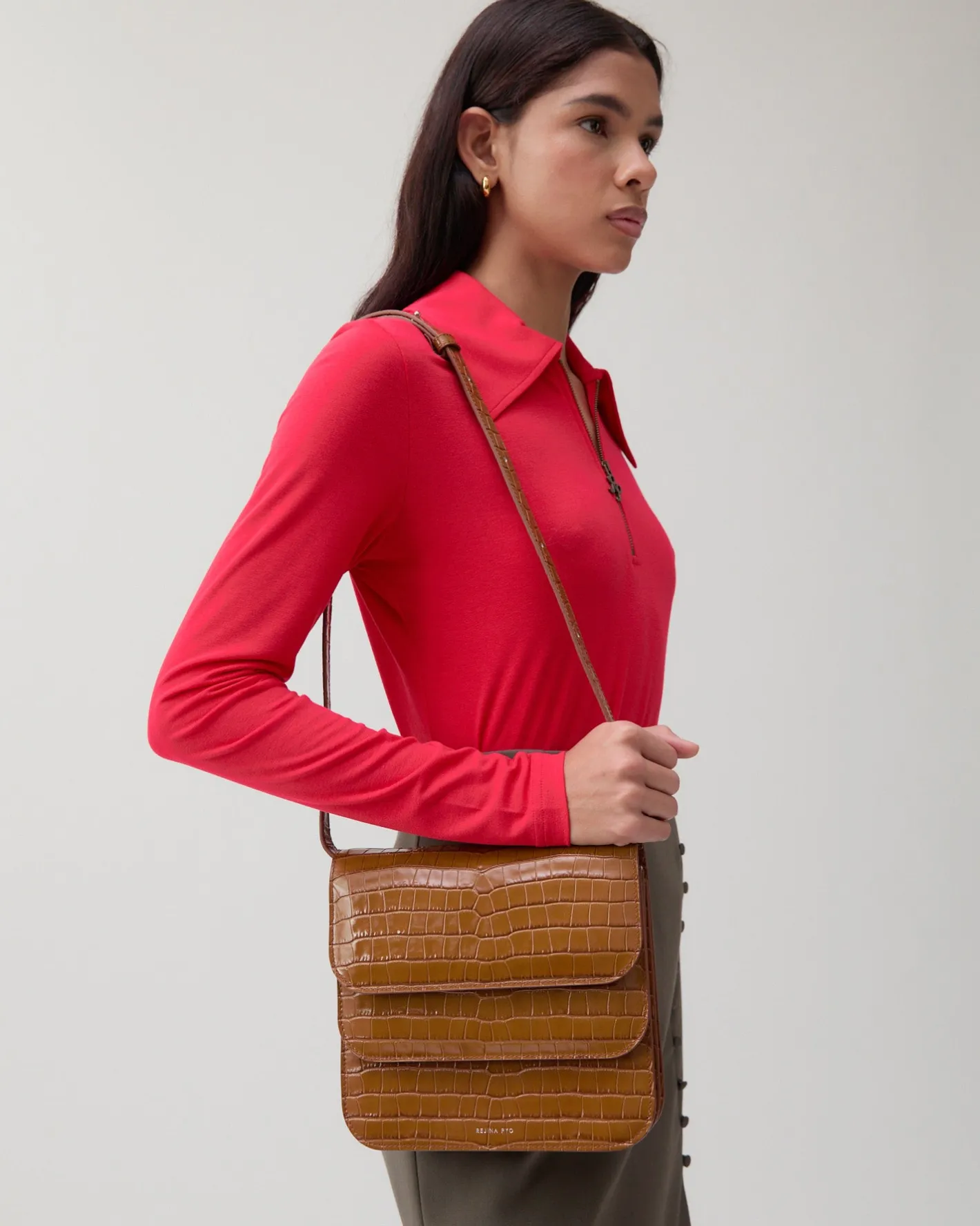 Hot Ana Bag Leather Emboss Croc Caramel Everyday
