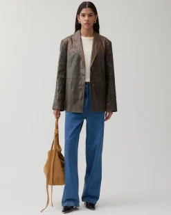 Online Andrea Jacket Faux Leather Distressed Brown Jackets | Jackets
