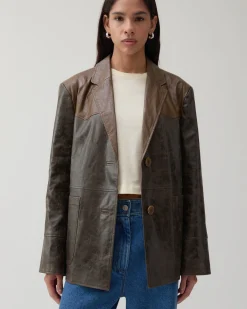 Online Andrea Jacket Faux Leather Distressed Brown Jackets | Jackets