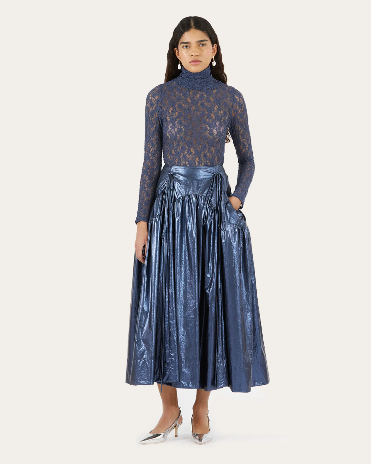 Online Anika Skirt Lamé Metallic Navy Skirts | Clothing