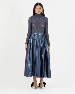 Online Anika Skirt Lamé Metallic Navy Skirts | Clothing