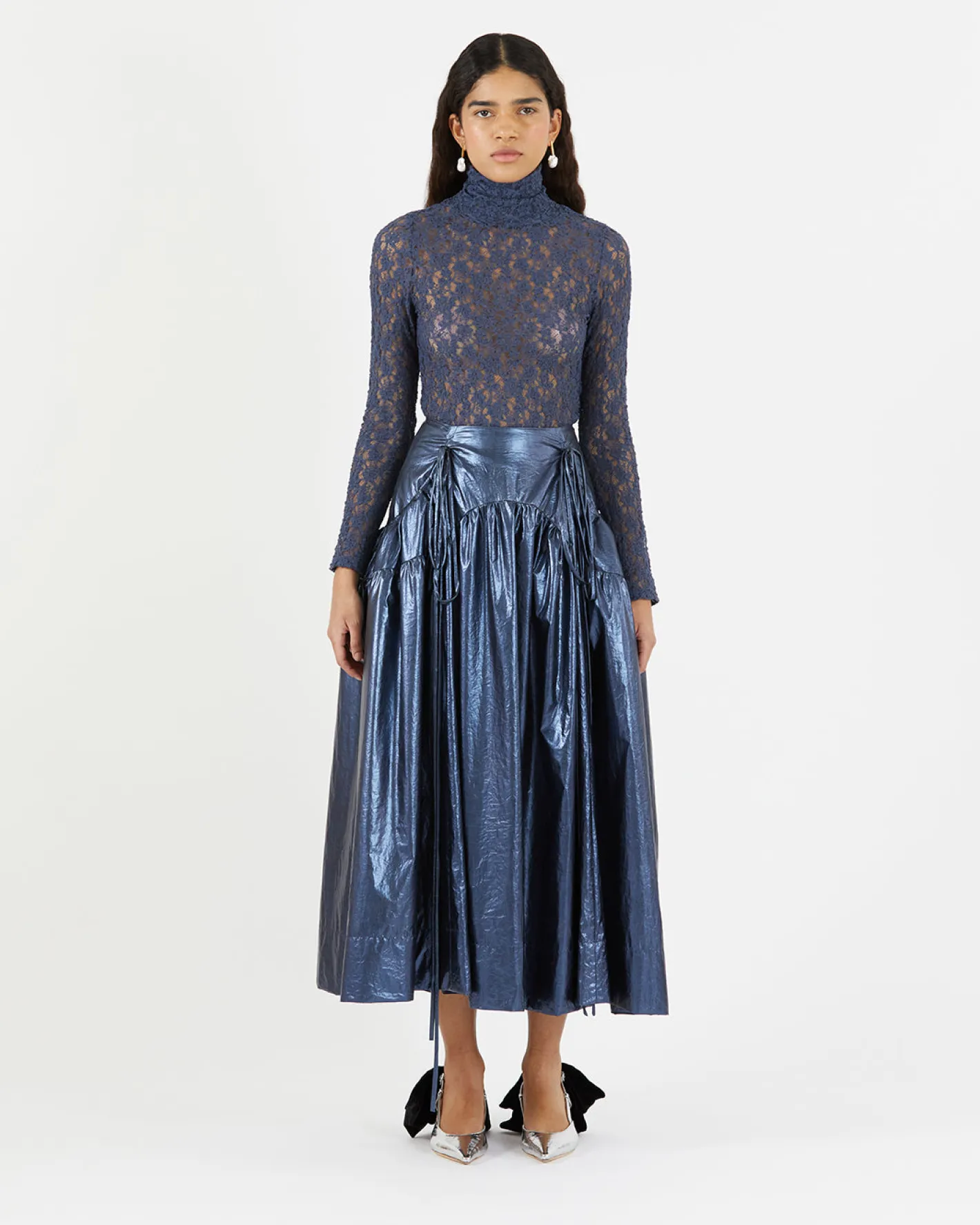 Online Anika Skirt Lamé Metallic Navy Skirts | Clothing
