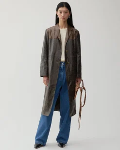 New Atlas Coat Faux Leather Distressed Brown Coats | Coats