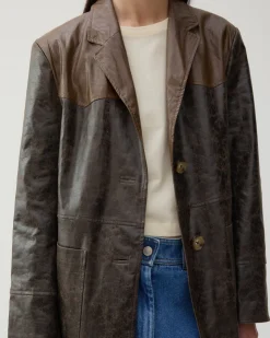 New Atlas Coat Faux Leather Distressed Brown Coats | Coats