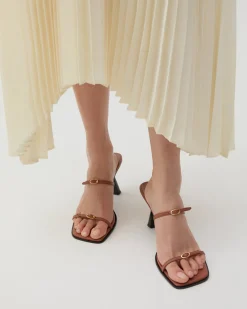 Discount Avery Sandals Leather Nappa Tan Heels