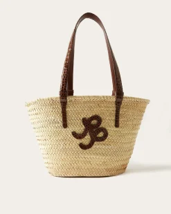 Fashion Basket Tote Leather Emboss Croc Brown Everyday