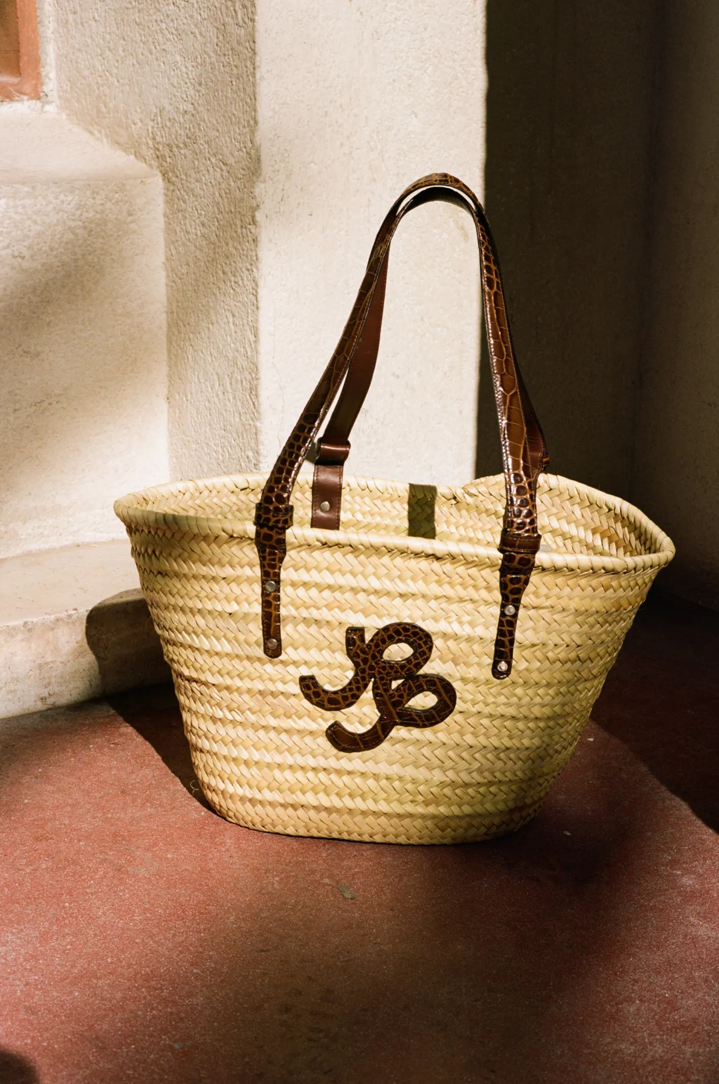 Fashion Basket Tote Leather Emboss Croc Brown Everyday