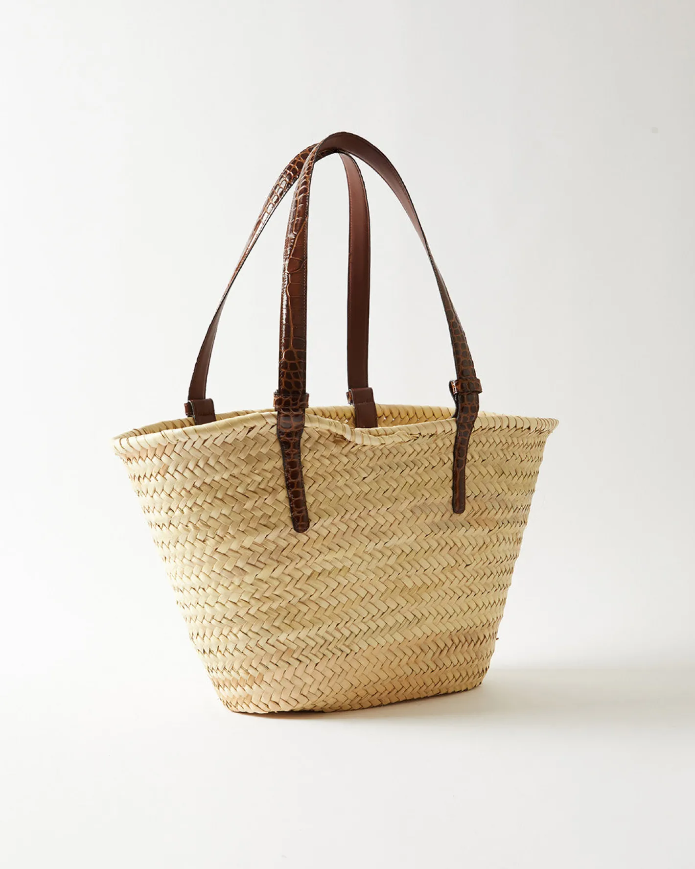 Fashion Basket Tote Leather Emboss Croc Brown Everyday