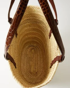 Fashion Basket Tote Leather Emboss Croc Brown Everyday