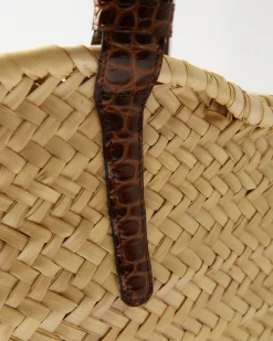 Fashion Basket Tote Leather Emboss Croc Brown Everyday