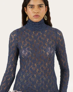 Online Bronte Top Cotton Blend Lace Navy T-Shirts & Tanks | Clothing