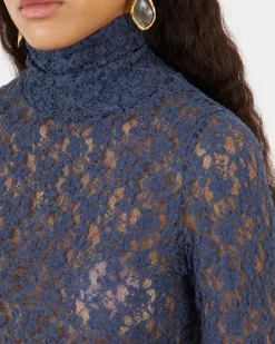 Online Bronte Top Cotton Blend Lace Navy T-Shirts & Tanks | Clothing