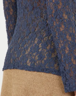 Online Bronte Top Cotton Blend Lace Navy T-Shirts & Tanks | Clothing