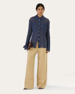 New Camille Shirt Cotton Blend Lace Navy Shirts & Blouses | Clothing