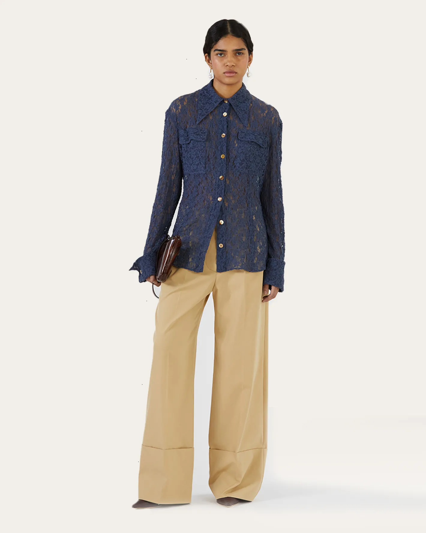New Camille Shirt Cotton Blend Lace Navy Shirts & Blouses | Clothing