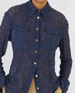 New Camille Shirt Cotton Blend Lace Navy Shirts & Blouses | Clothing