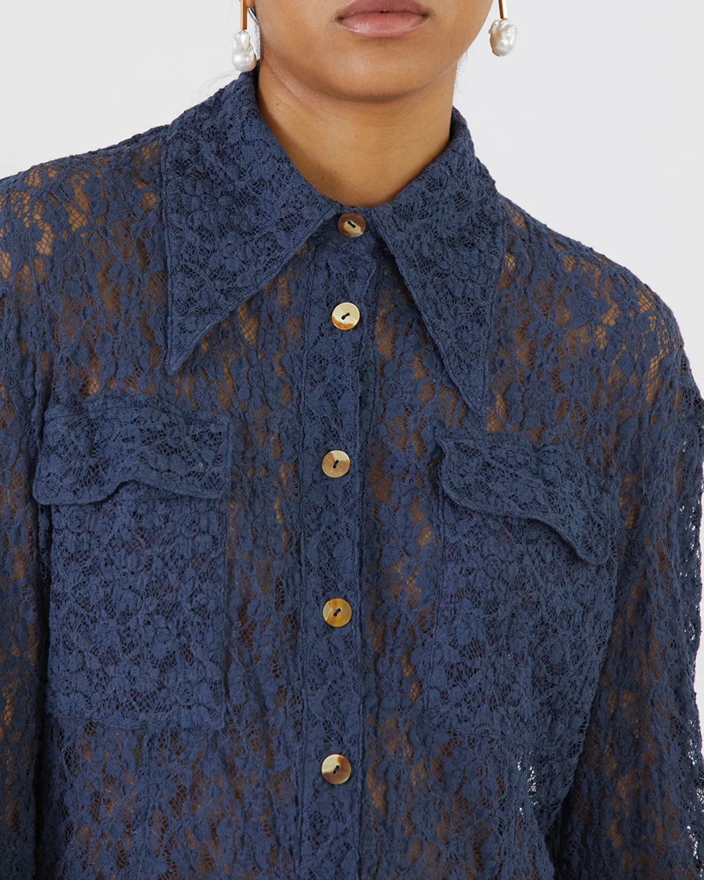 New Camille Shirt Cotton Blend Lace Navy Shirts & Blouses | Clothing