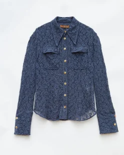 New Camille Shirt Cotton Blend Lace Navy Shirts & Blouses | Clothing