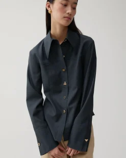 New Camille Shirt Wool Blend Suiting Slate Shirts & Blouses | Clothing