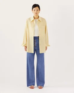 Sale Caprice Shirt Cotton Seersucker Stripe Yellow Shirts & Blouses | Clothing