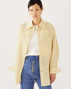 Sale Caprice Shirt Cotton Seersucker Stripe Yellow Shirts & Blouses | Clothing