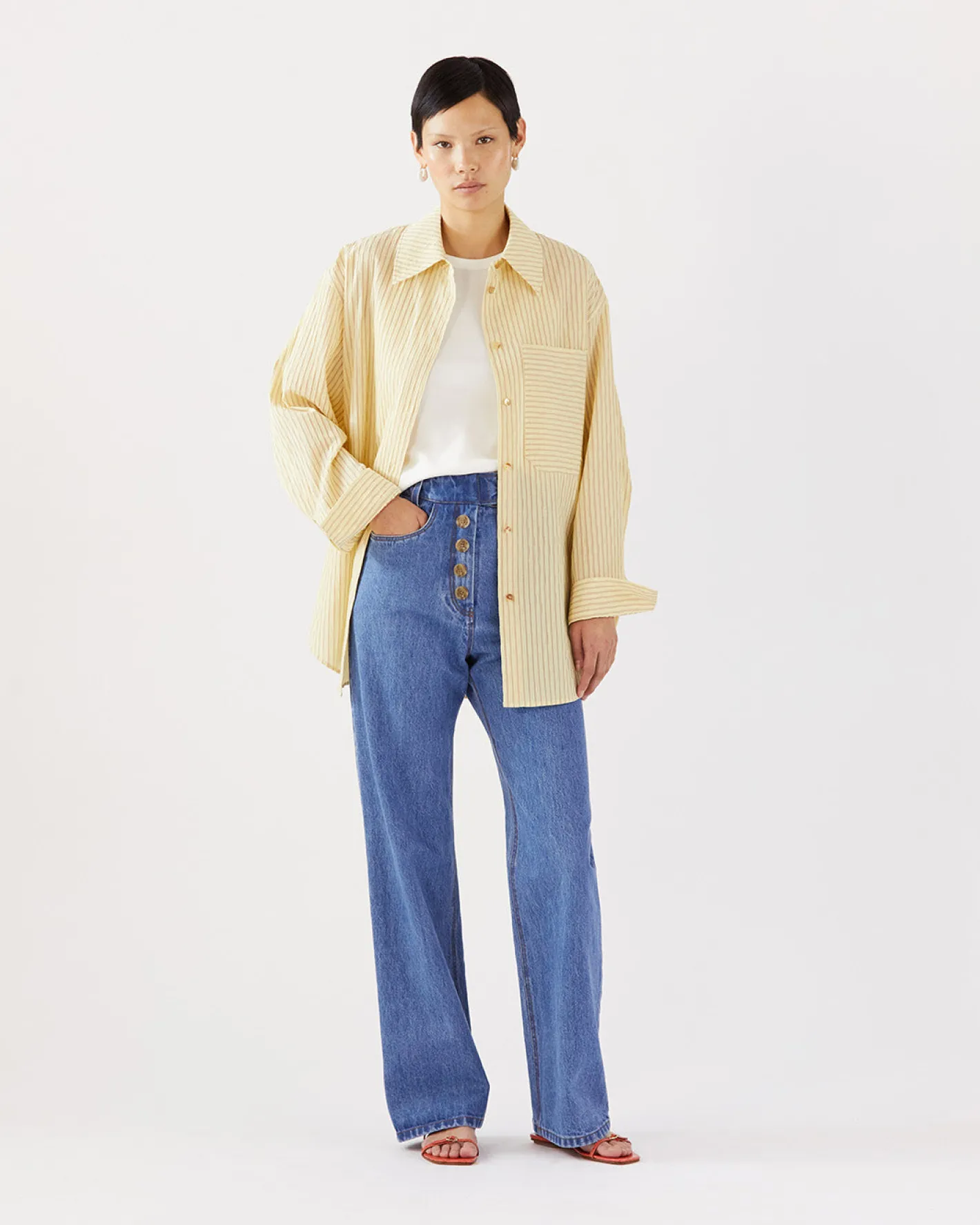 Sale Caprice Shirt Cotton Seersucker Stripe Yellow Shirts & Blouses | Clothing