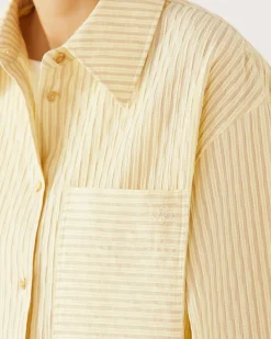 Sale Caprice Shirt Cotton Seersucker Stripe Yellow Shirts & Blouses | Clothing