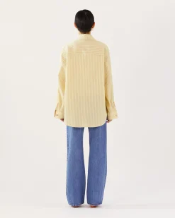 Sale Caprice Shirt Cotton Seersucker Stripe Yellow Shirts & Blouses | Clothing