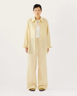 Sale Caprice Shirt Cotton Seersucker Stripe Yellow Shirts & Blouses | Clothing