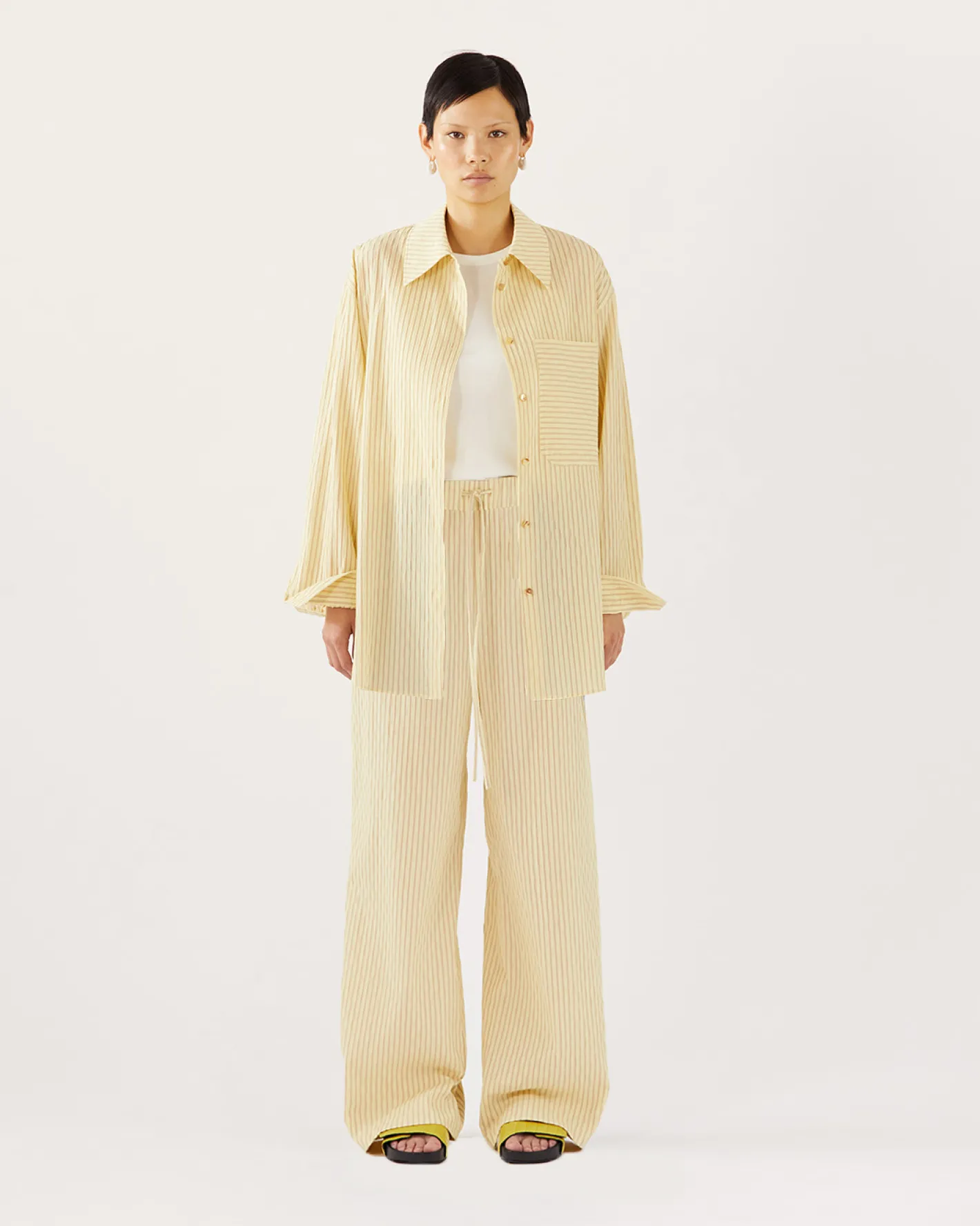 Sale Caprice Shirt Cotton Seersucker Stripe Yellow Shirts & Blouses | Clothing