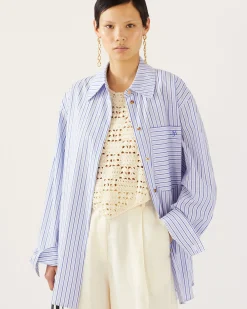 Outlet Caprice Shirt Cotton Stripe Blue Shirts & Blouses | Clothing
