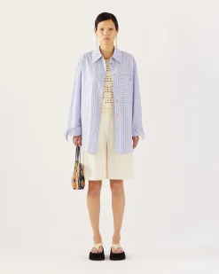 Outlet Caprice Shirt Cotton Stripe Blue Shirts & Blouses | Clothing