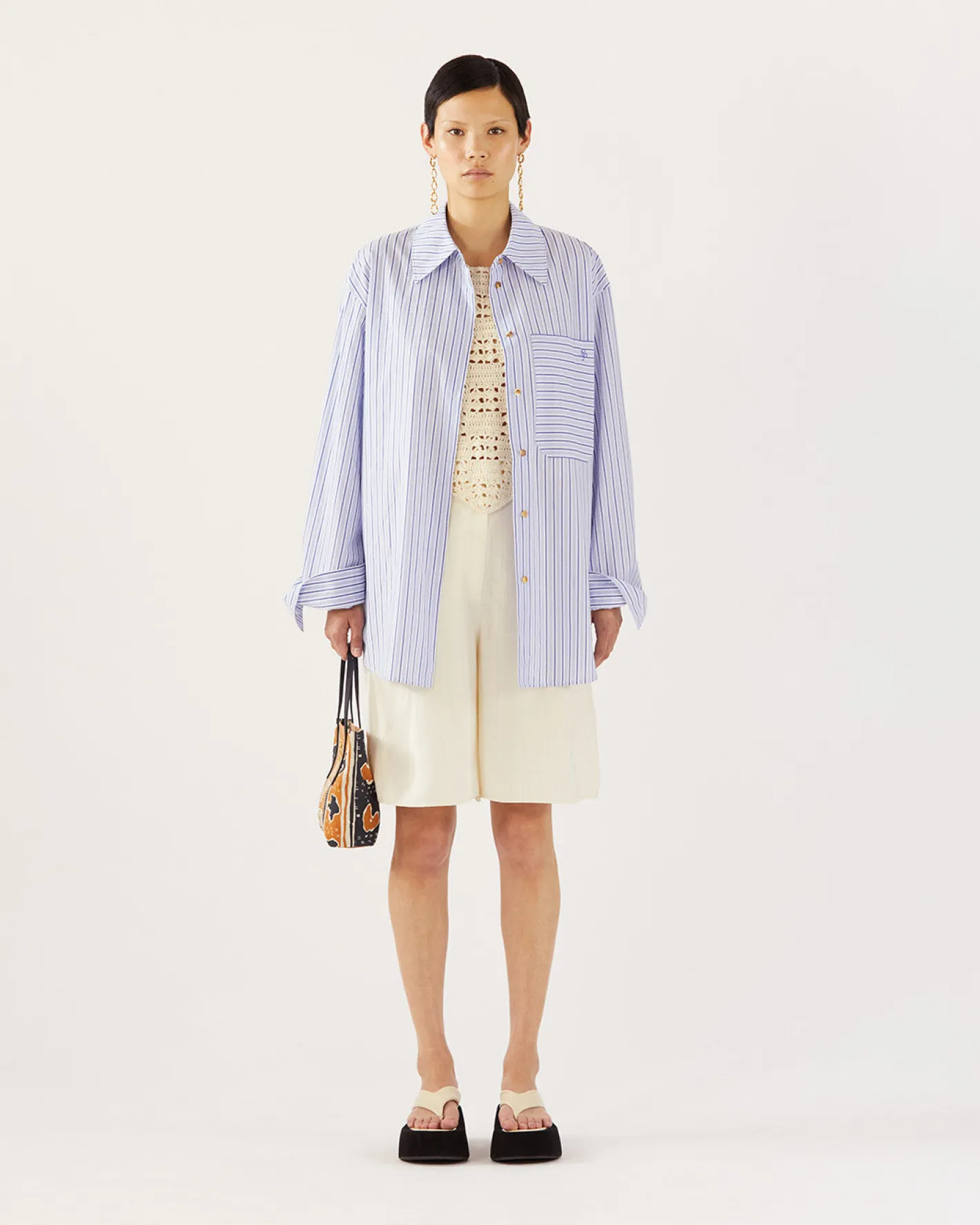 Outlet Caprice Shirt Cotton Stripe Blue Shirts & Blouses | Clothing