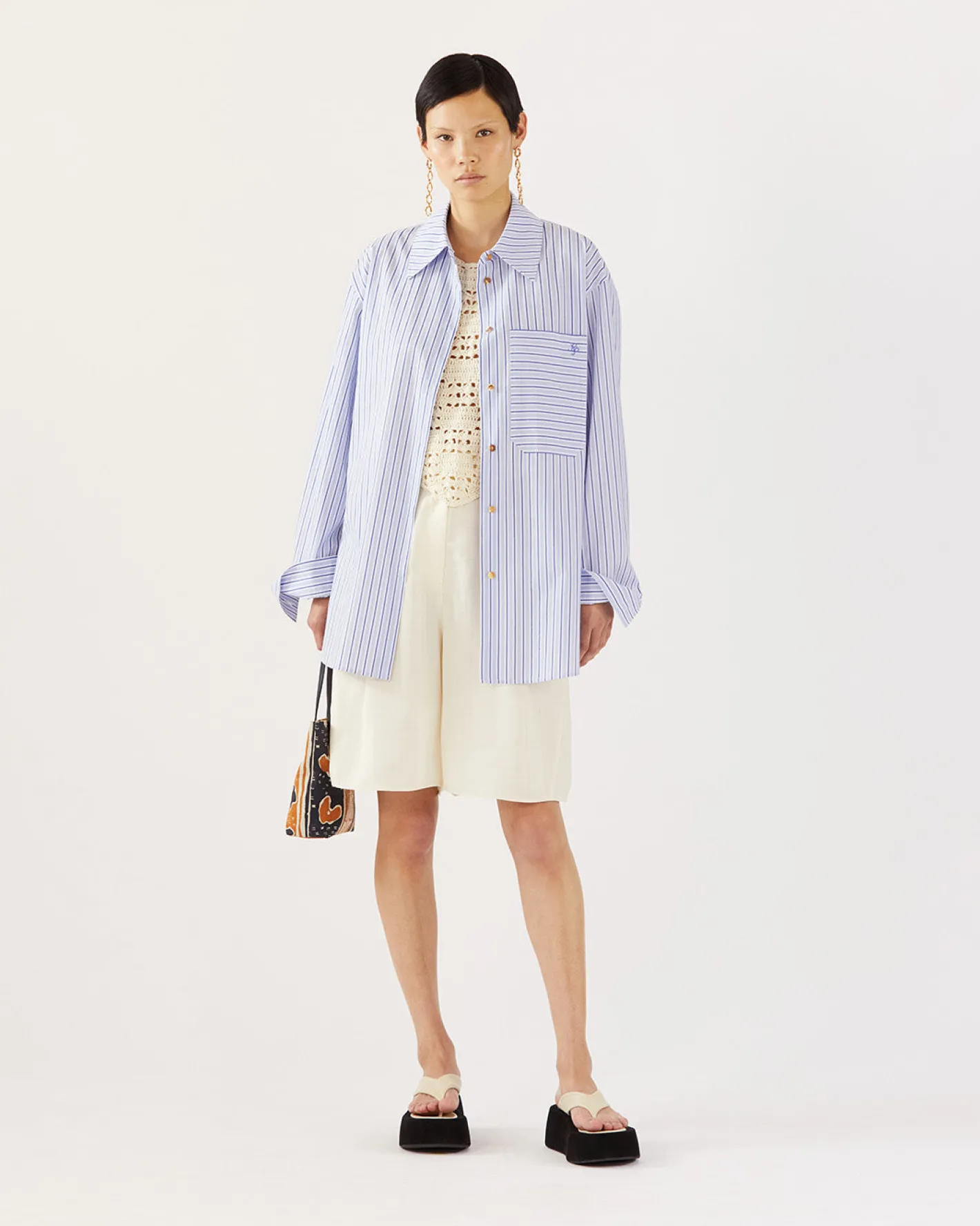 Outlet Caprice Shirt Cotton Stripe Blue Shirts & Blouses | Clothing
