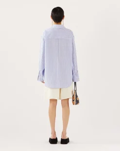 Outlet Caprice Shirt Cotton Stripe Blue Shirts & Blouses | Clothing