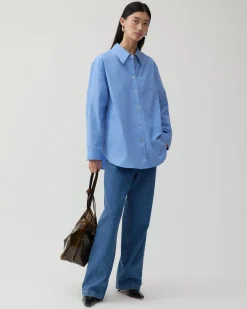 Sale Caprice Shirt Organic Cotton Blue Shirts & Blouses | Clothing