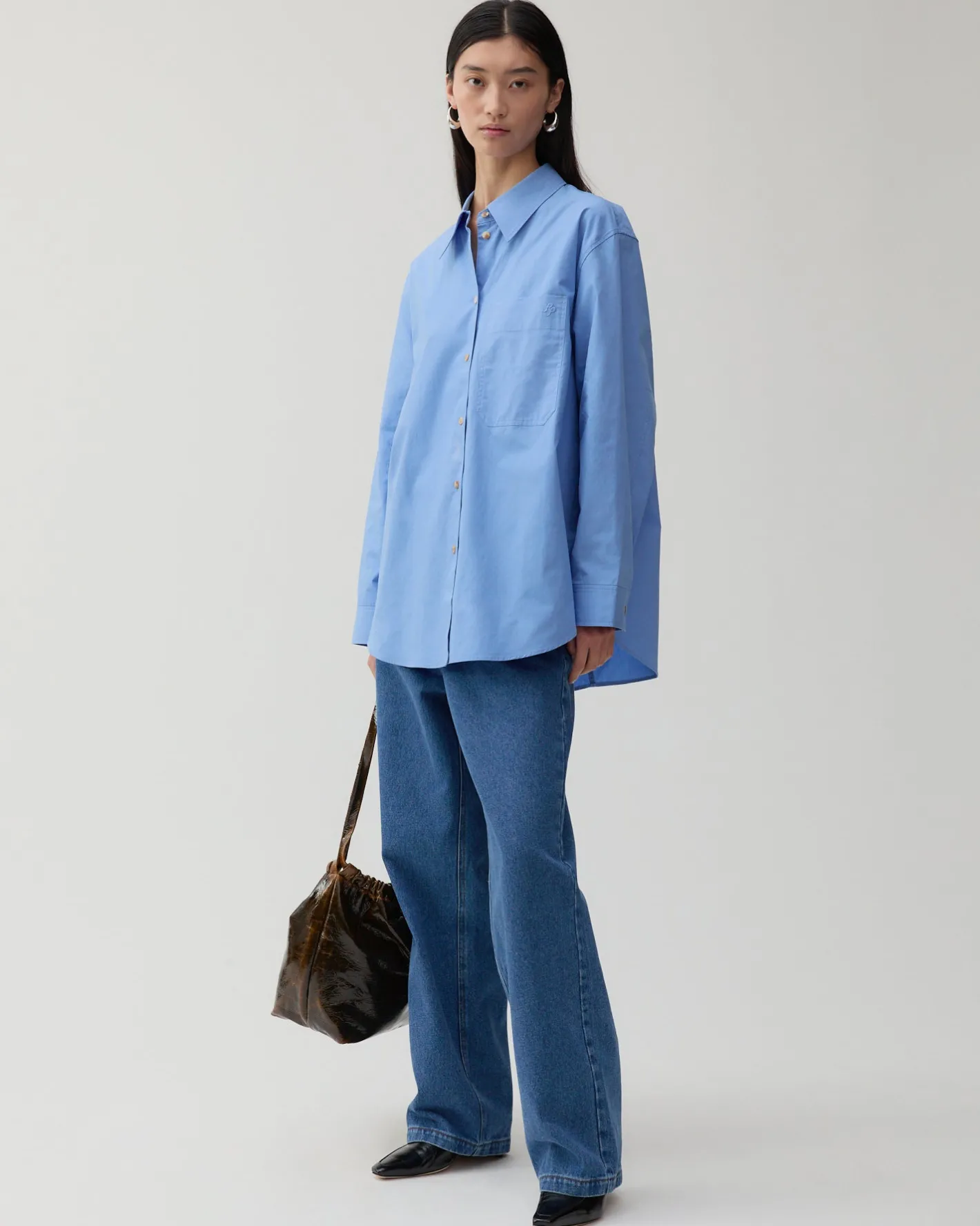 Sale Caprice Shirt Organic Cotton Blue Shirts & Blouses | Clothing