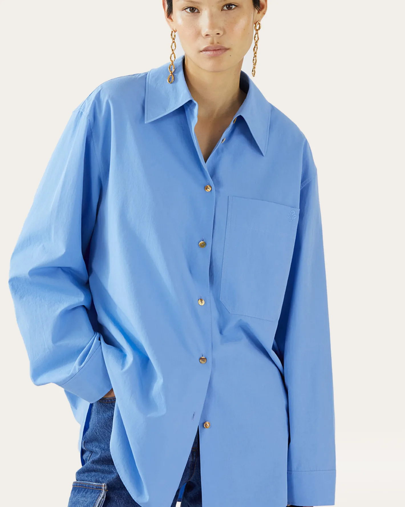 Sale Caprice Shirt Organic Cotton Blue Shirts & Blouses | Clothing
