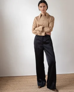 Outlet Cathy Trousers Duchesse Satin Black Tailoring | Clothing