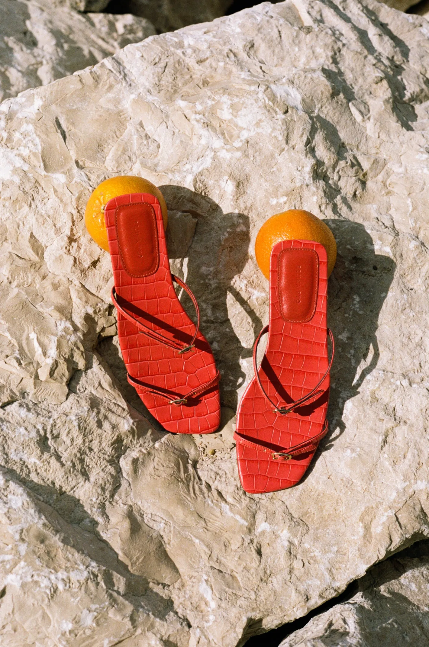 Sale Clara Sandals Leather Emboss Croc Orange Flats