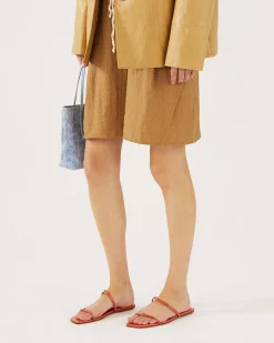Sale Clara Sandals Leather Emboss Croc Orange Flats