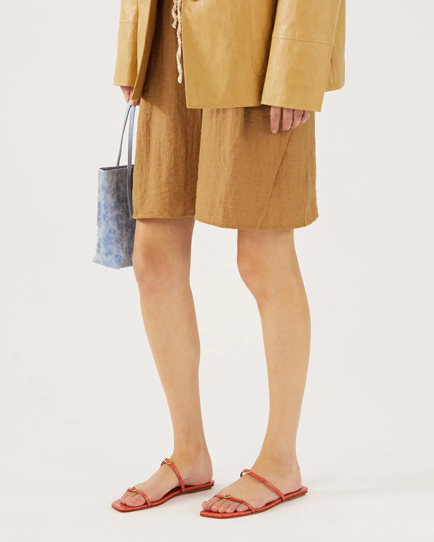 Sale Clara Sandals Leather Emboss Croc Orange Flats