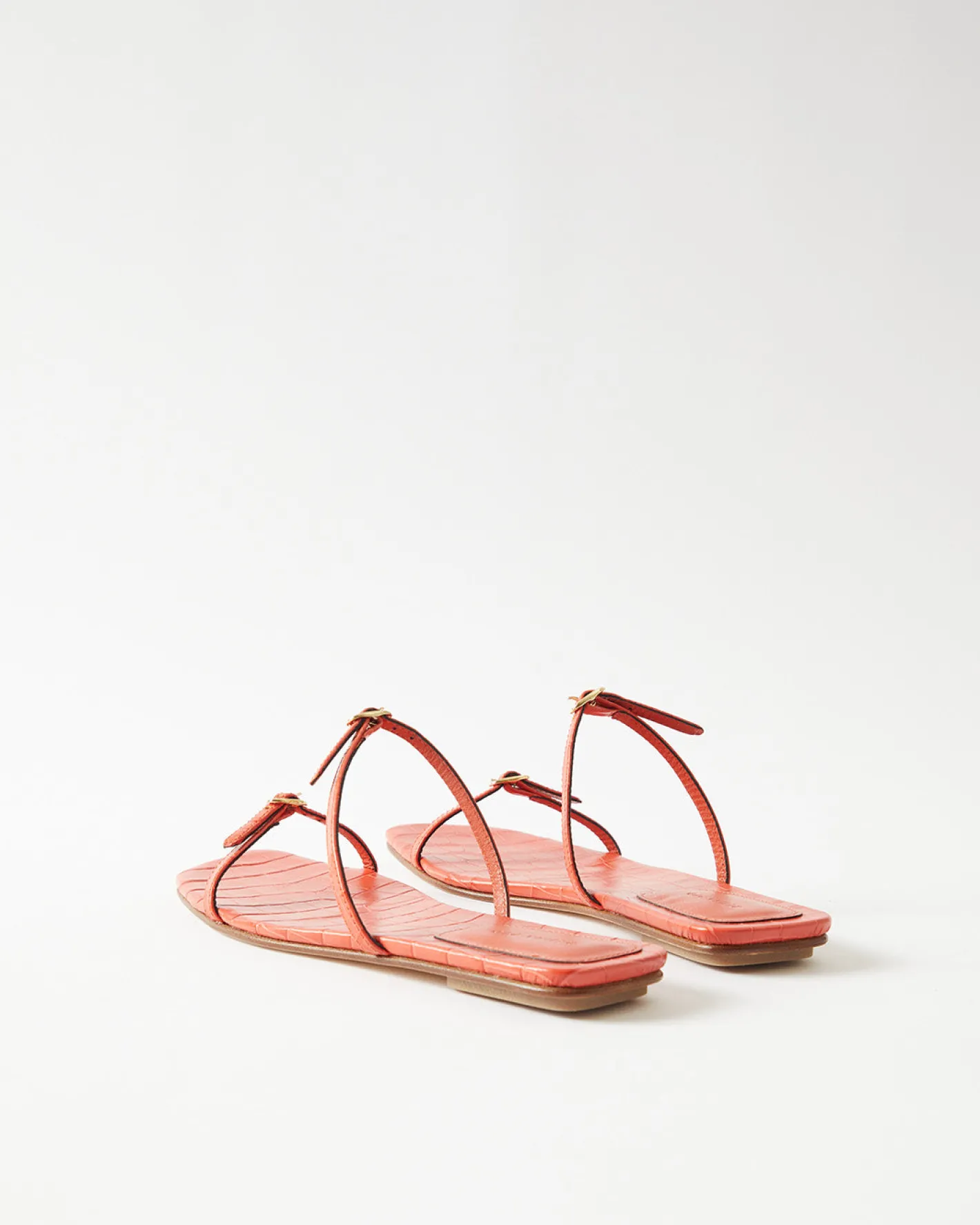 Sale Clara Sandals Leather Emboss Croc Orange Flats