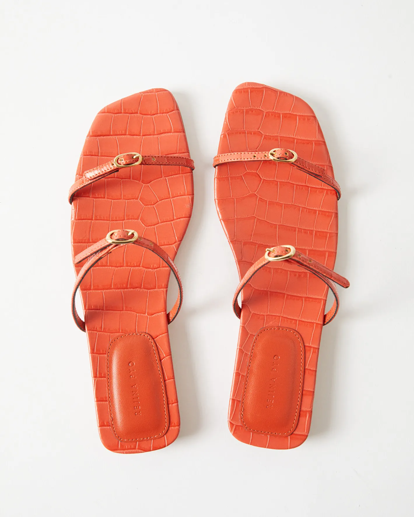 Sale Clara Sandals Leather Emboss Croc Orange Flats