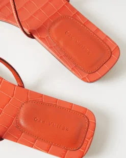Sale Clara Sandals Leather Emboss Croc Orange Flats