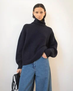 Outlet Claudia Sweater Chunky Alpaca Navy Knitwear | Clothing