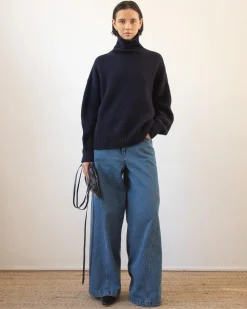 Outlet Claudia Sweater Chunky Alpaca Navy Knitwear | Clothing